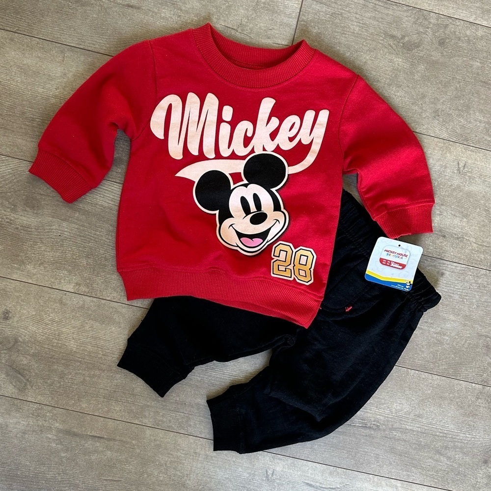 New Disney Retro Mickey Mouse Sweatshirts & Sweatpants Set Baby Boy Size 12 M